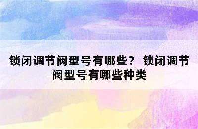 锁闭调节阀型号有哪些？ 锁闭调节阀型号有哪些种类